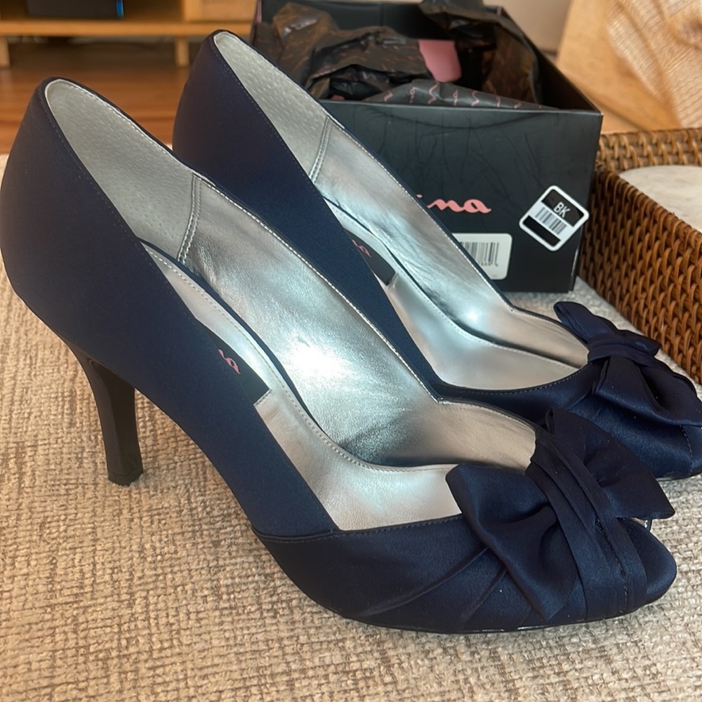 Nina Forbes Navy Luster Peep-toe heels